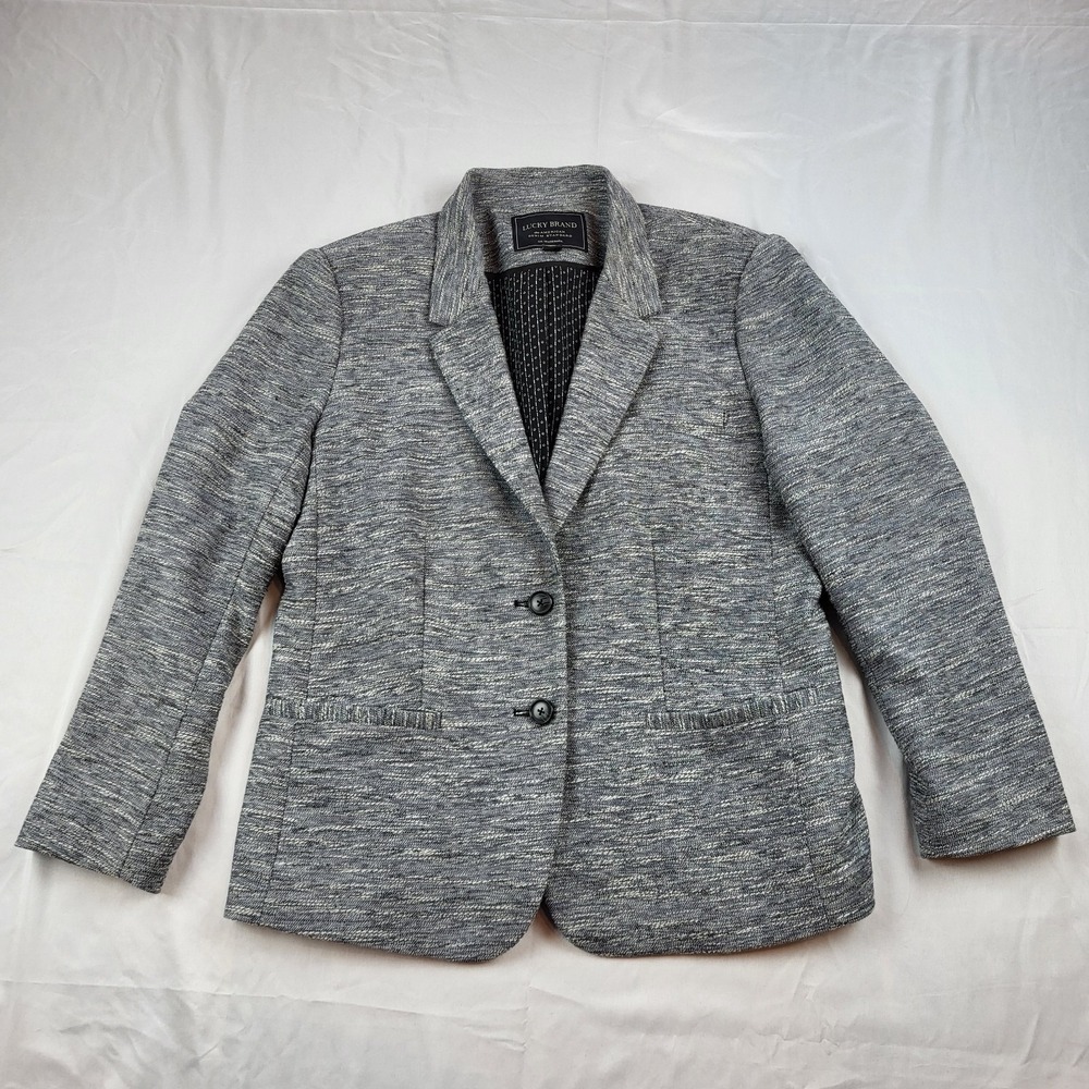 LUCKY BRAND Blazer Womens Tweed Notch Collar 2 Button Jacket Gray Size 12